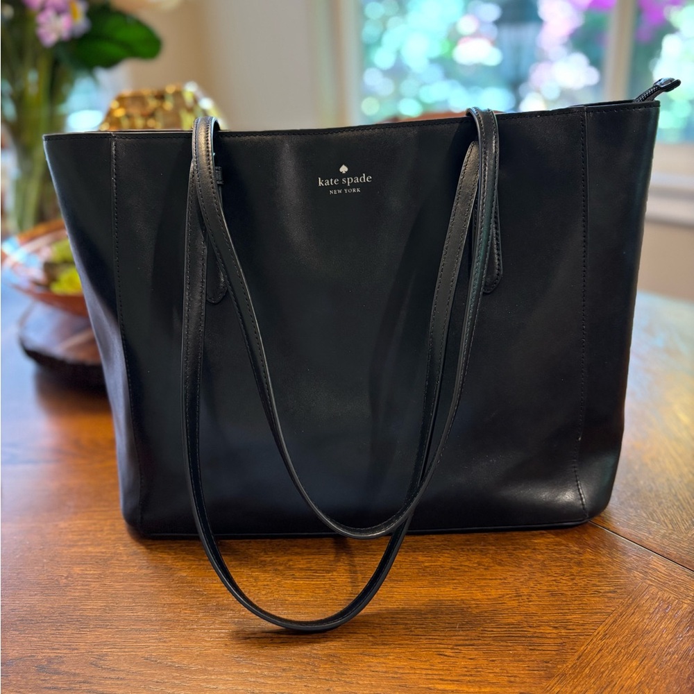 Kate Spade Black Leather Tote with Watermelon Charm